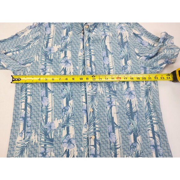 Tasso Elba Island Sz Medium Mens Blue Floral Silk Linen Blend Short Sleeve Shirt - Picture 3 of 9